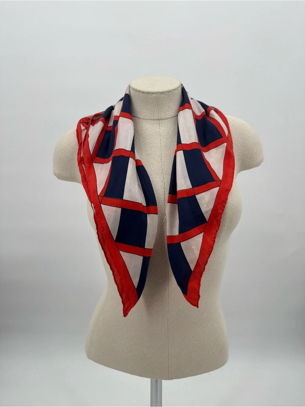 Echo Vintage Red Navy Square Scarf Retro Neck Hair Scarf Accessory Checker